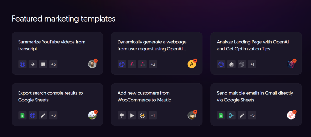Маркетинговые шаблоны автоматизации в n8n для YouTube, OpenAI, Google Sheets и Gmail.