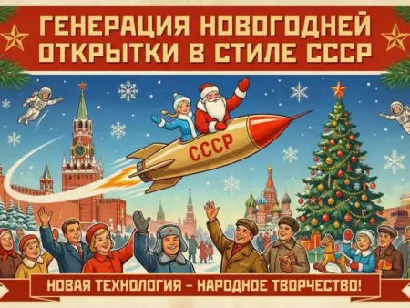 Генерация новогодней открытки с помощью нейросети в современном и советском стиле