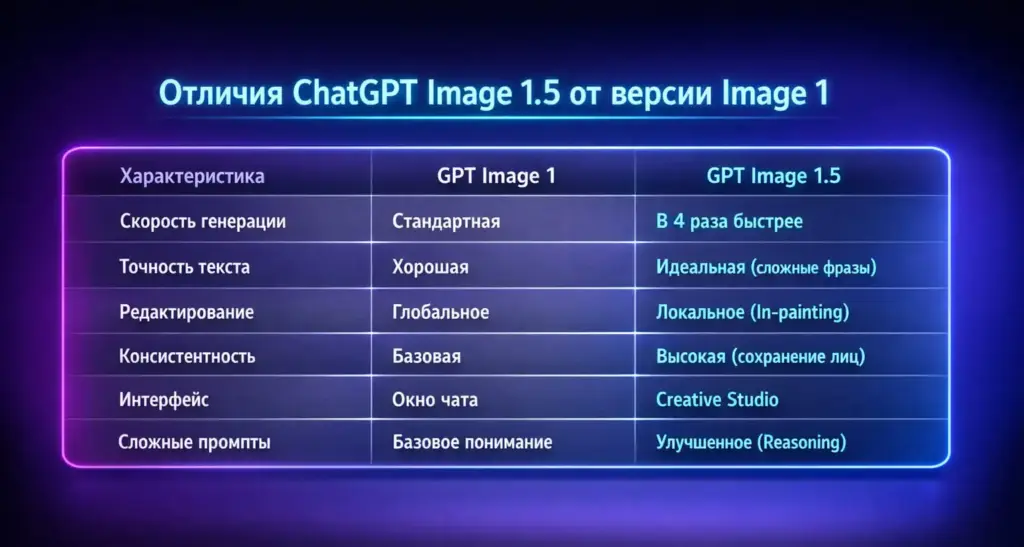 Таблица — Чем отличаются GPT Image 1.5 и GPT Image 1