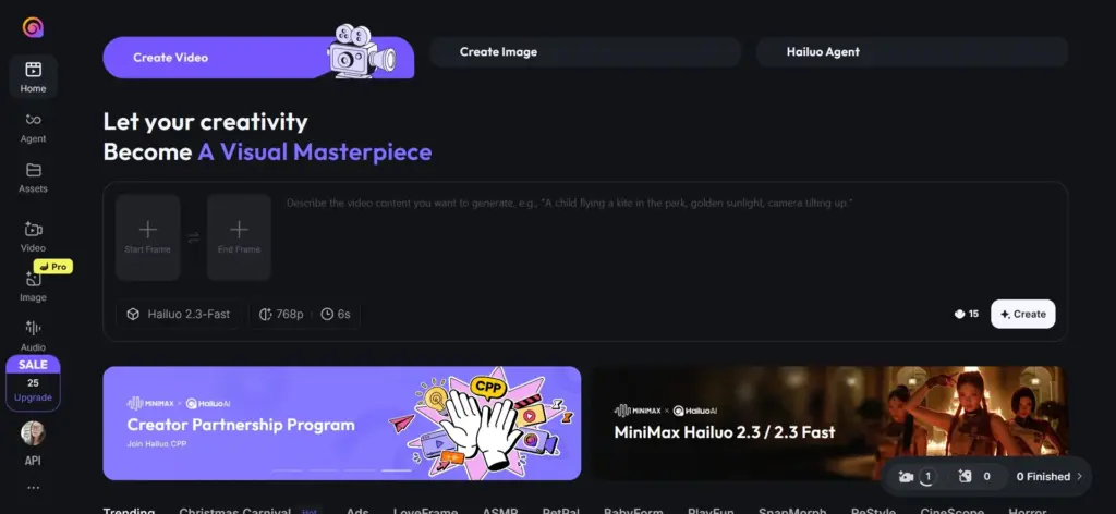 Hailuo AI главная страница