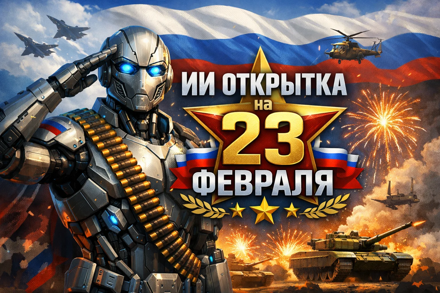 ИИ-открытка на 23 февраля: тутор и промты