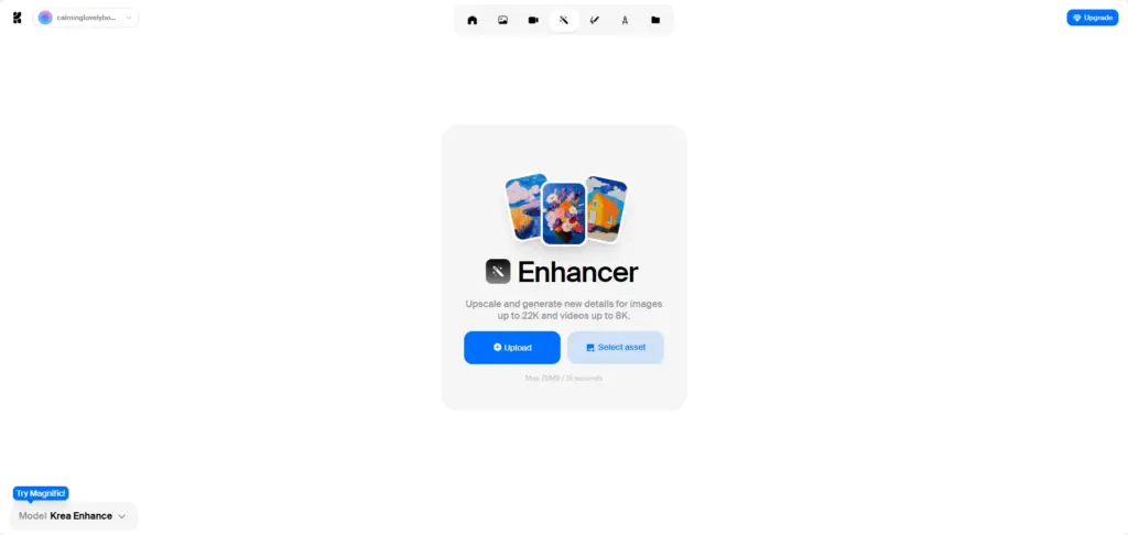 Krea AI - интерфейс апскейлера