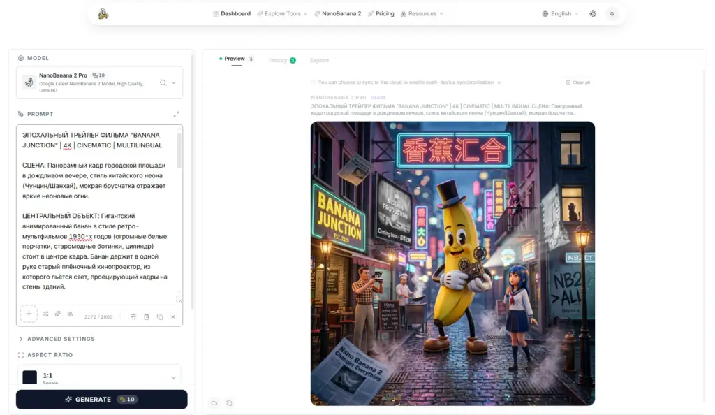 Nano Banana 2: интерфейс