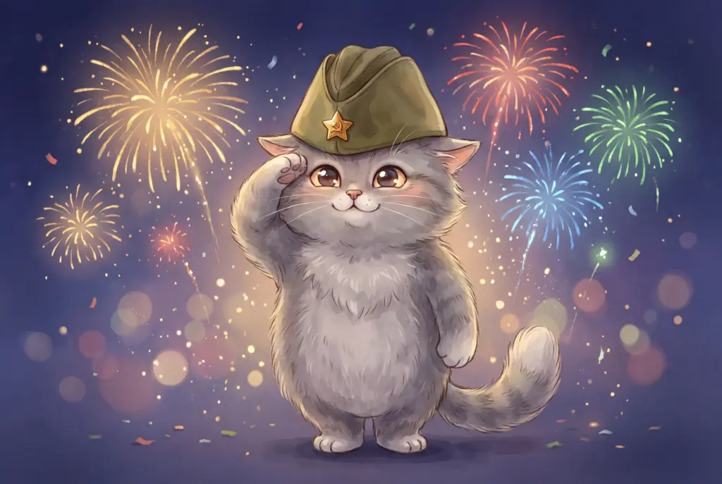 Открытка на 23 февраля с котиками