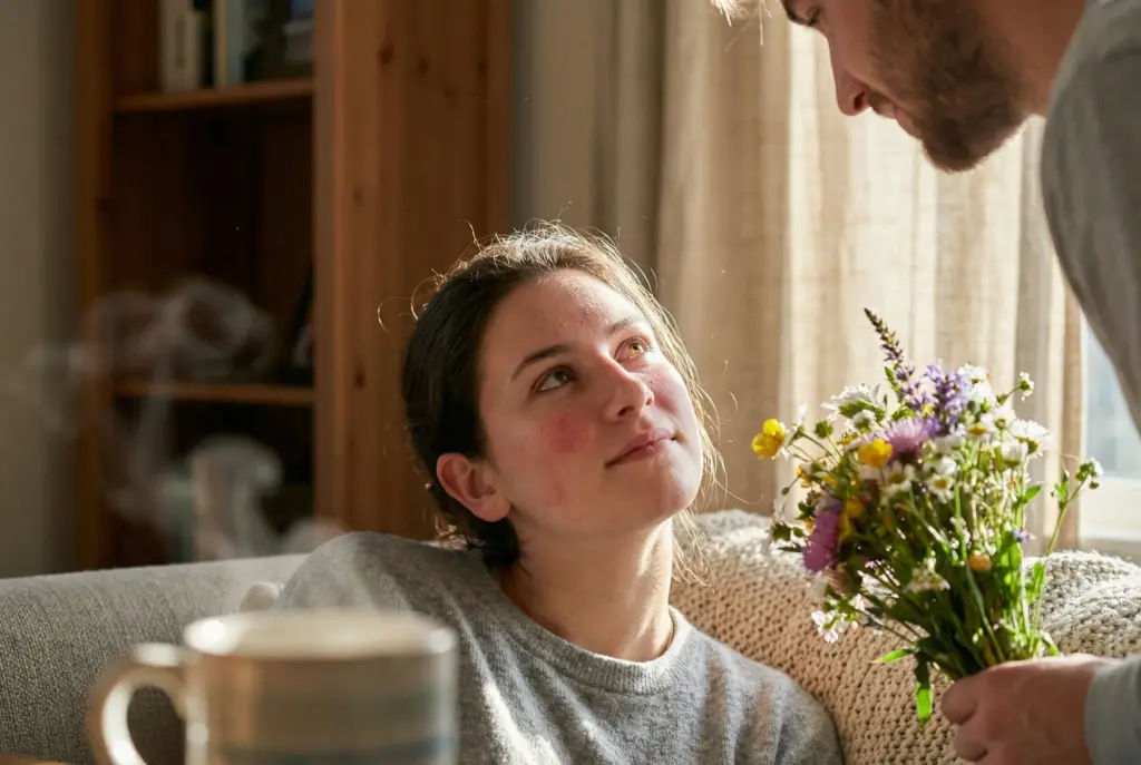 Влюбленный взгляд девушки в домашней обстановке