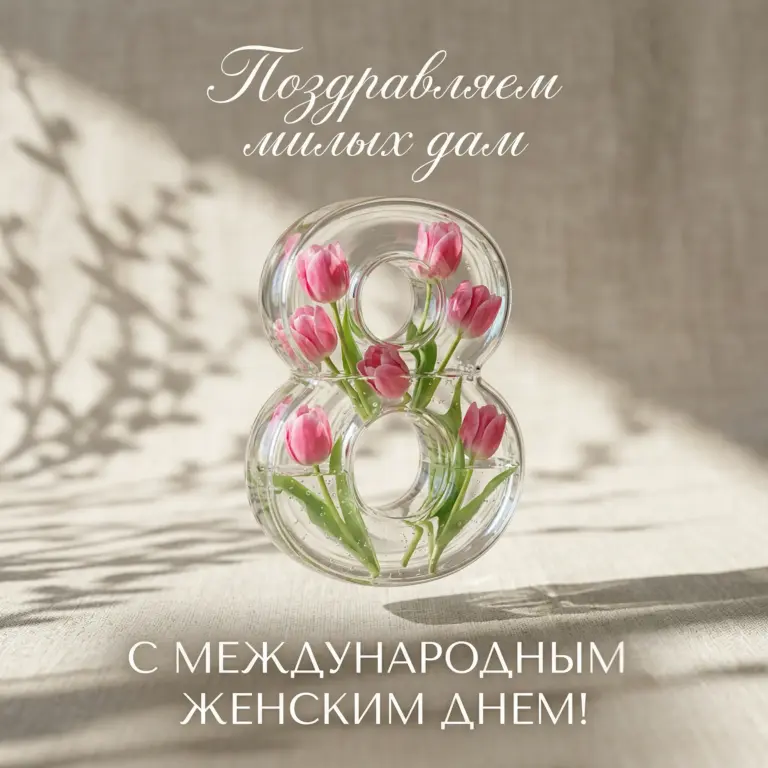 Открытка с 3D цифрой и тюльпанами