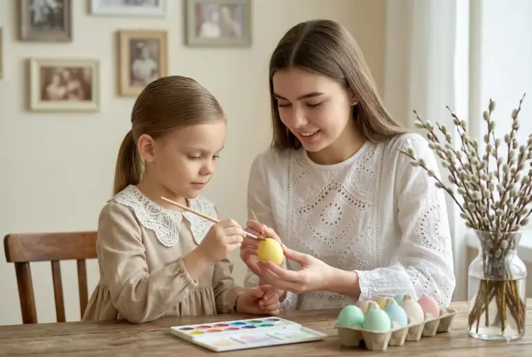 Домашняя фотосессия на Пасху для мамы и дочки