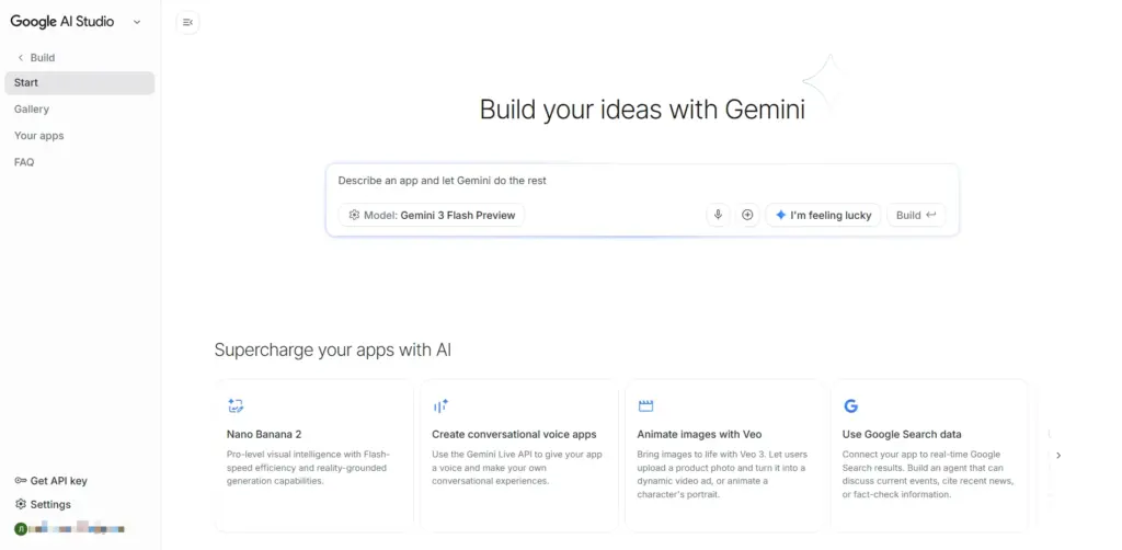 Интерфейс Google AI Studio