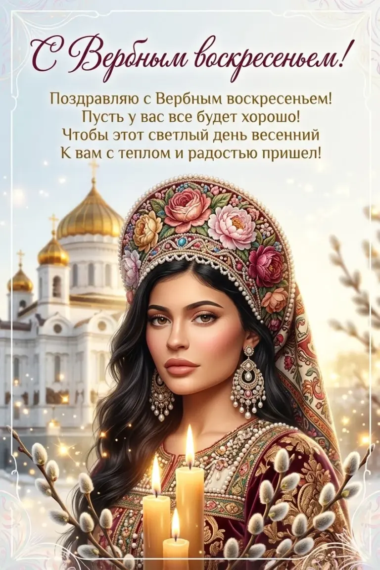 Промт для генерации пасхальной открытки к Вербному воскресенью