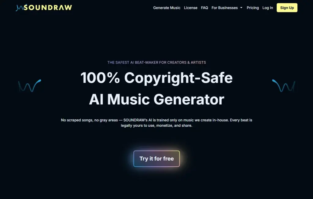 Главная страница Soundraw.io — AI-платформа для создания музыки