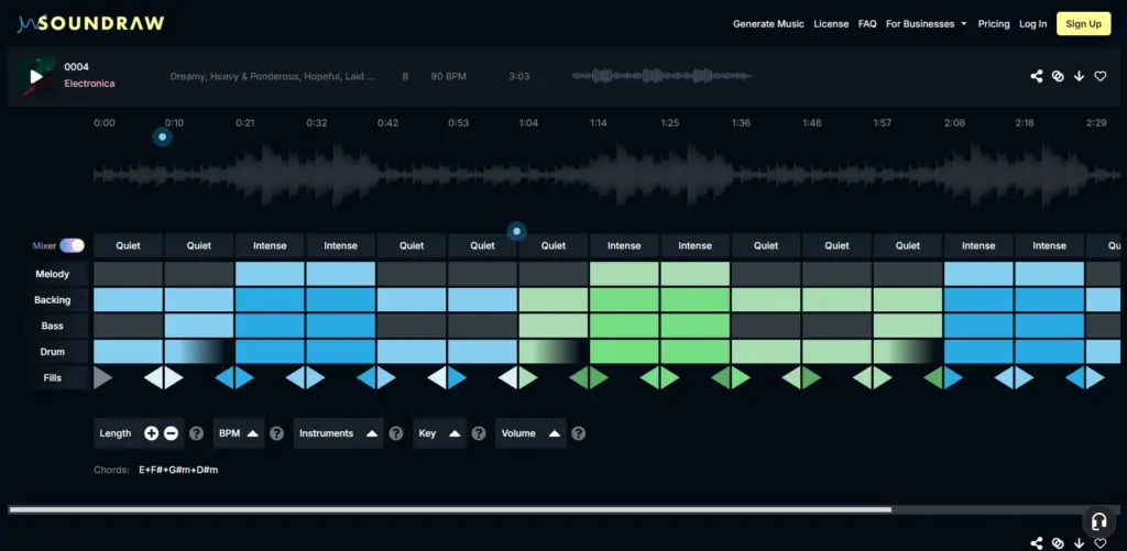 Процесс редактирования музыки в Soundraw.io — AI-платформа для создания музыки