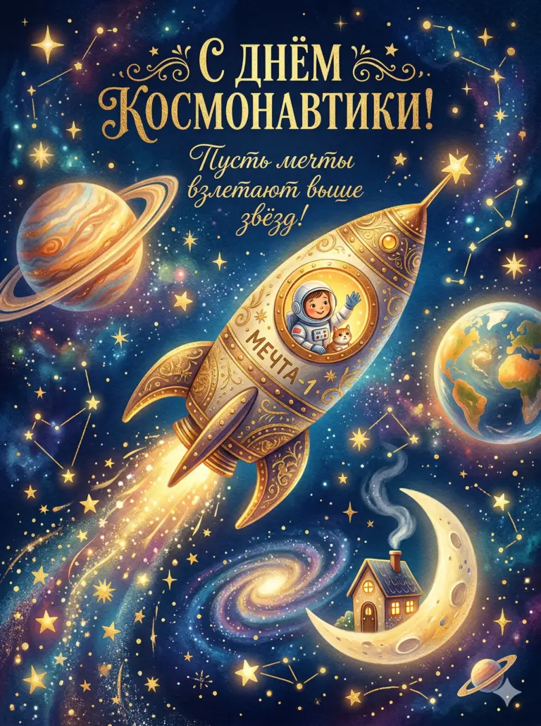 Открытка С Днем космонавтики