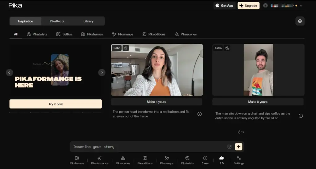 Интерфейс Pika Labs AI