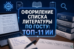 Главный баннер статьи об оформлении списка литературы по ГОСТу с помощью ТОП-11 нейросетей и ИИ.