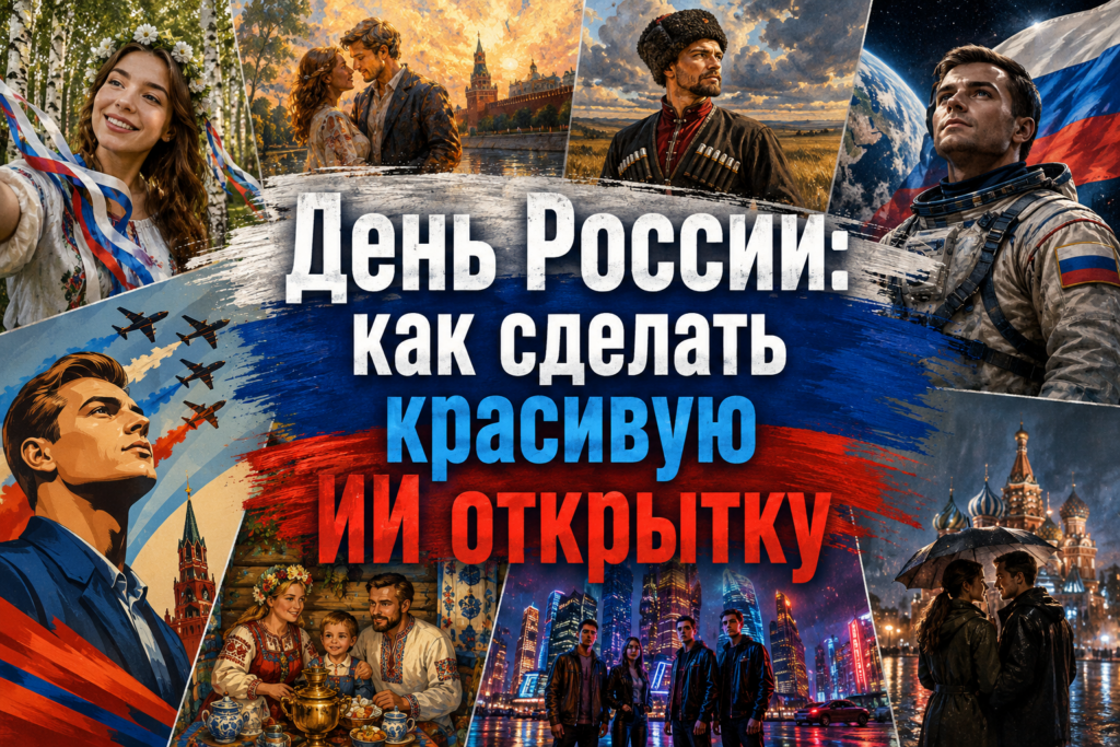 Коллаж День России как сделать красивую ИИ открытку нейросети
