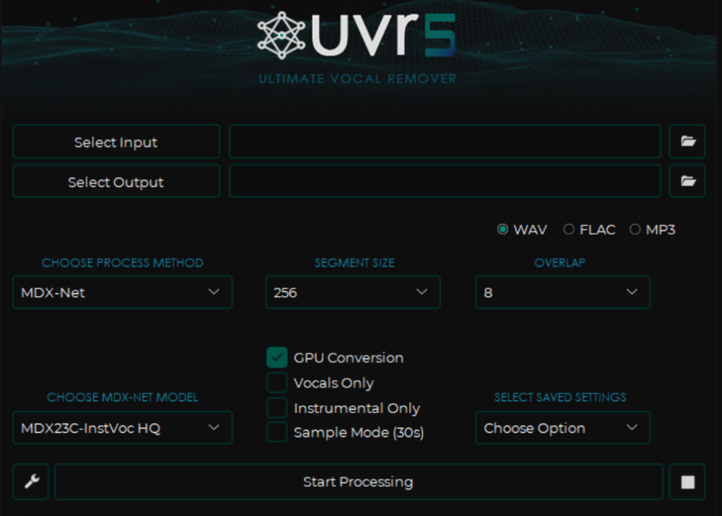 Настройки нейросетевых моделей в программе Ultimate Vocal Remover 5 (UVR5) для ПК.