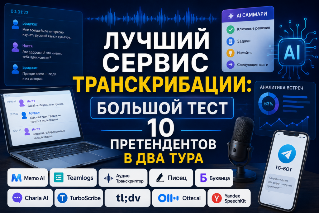 Главное превью статьи Лучший сервис транскрибации большой тест 10 нейросетей в два тура.