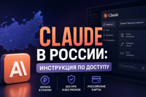 Обложка инструкции по доступу к Claude AI в России: оплата в рублях, без VPN, российские карты.