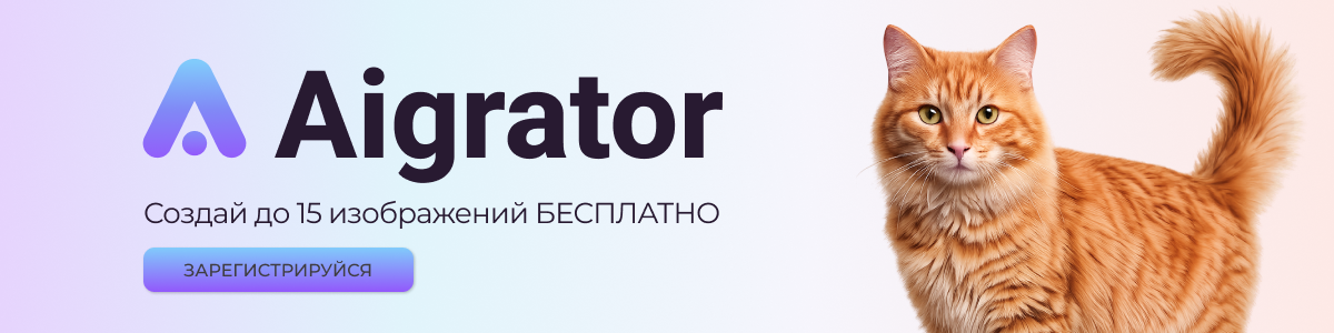 Логотип искусственного интеллекта Algrator рядом с рыжим котом.