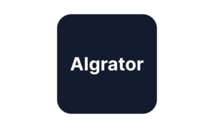 Логотип с белым текстом Algator на темно-синем фоне с закругленными углами