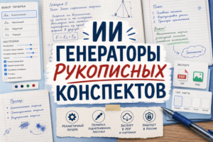 Генератор рукописного текста ИИ — сервис для создания рукописных конспектов, лекций и шпаргалок с реалистичным почерком и помарками