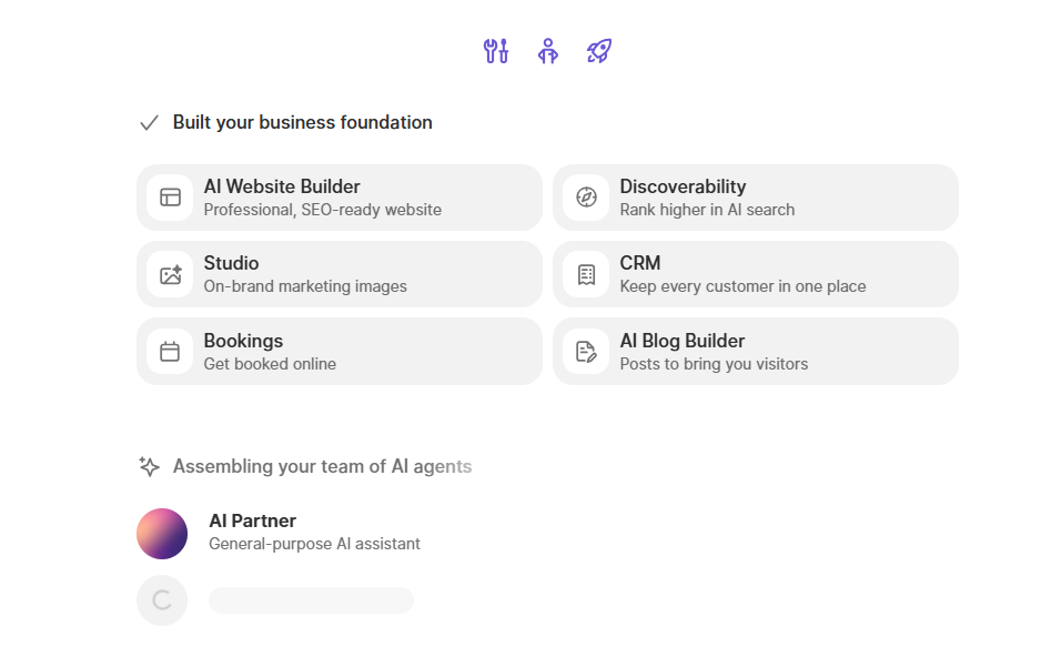 Список инструментов Durable: AI Website Builder, Discoverability, Studio, CRM, Bookings, AI Blog Builder и AI Partner.