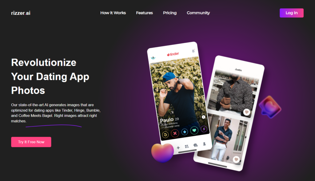 Главный экран сервиса rizzer.ai для оптимизации и улучшения качества фотографий в дейтинг-приложениях с помощью ИИ.