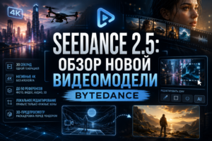 Обложка обзора нейросети для генерации видео Seedance 2.5 от Bytedance с функциями нативного 4K, локального редактирования и 3D-предпросмотра.
