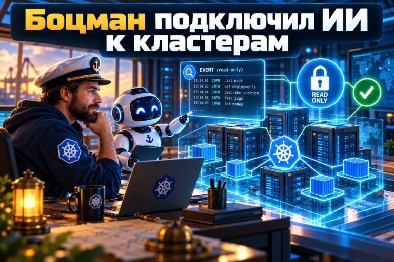 Инженер и ИИ-помощник анализируют серверные кластеры под контролем прав доступа