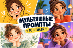 Обложка статьи: мультяшные промпты, 10 стилей