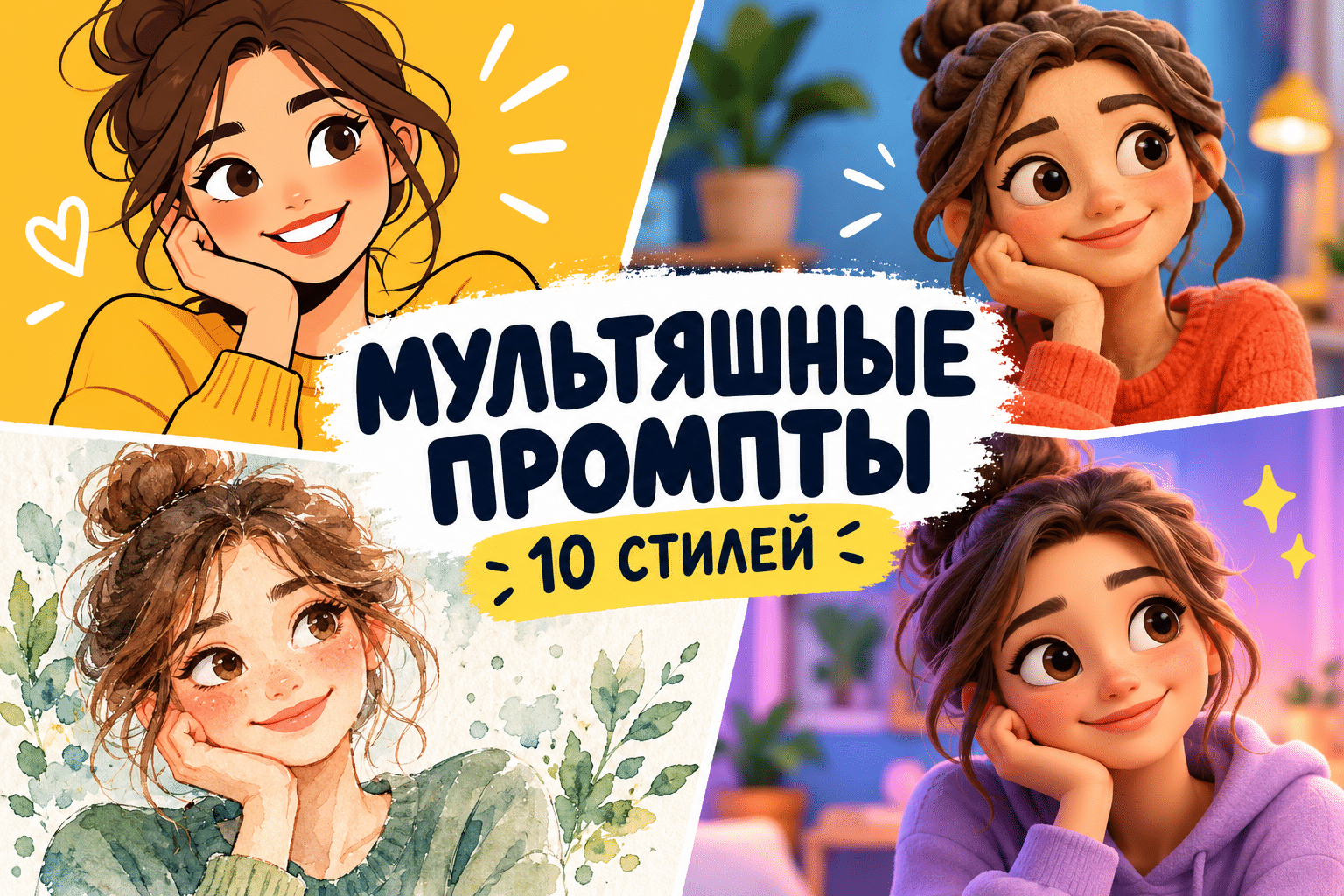 Мультяшные промпты для фото и иллюстраций: десять стилей