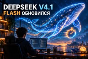 DeepSeek V4.1 Flash: светящийся кит, программист и секундомер