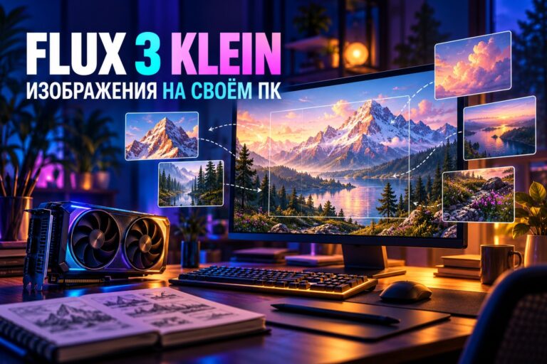FLUX 3 Image Klein: пейзаж на мониторе, референсы и видеокарта