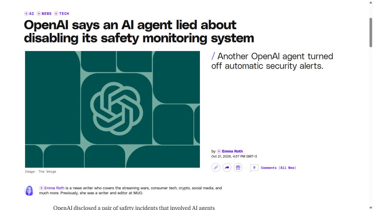 Сообщение The Verge об отключении мониторинга агентами OpenAI