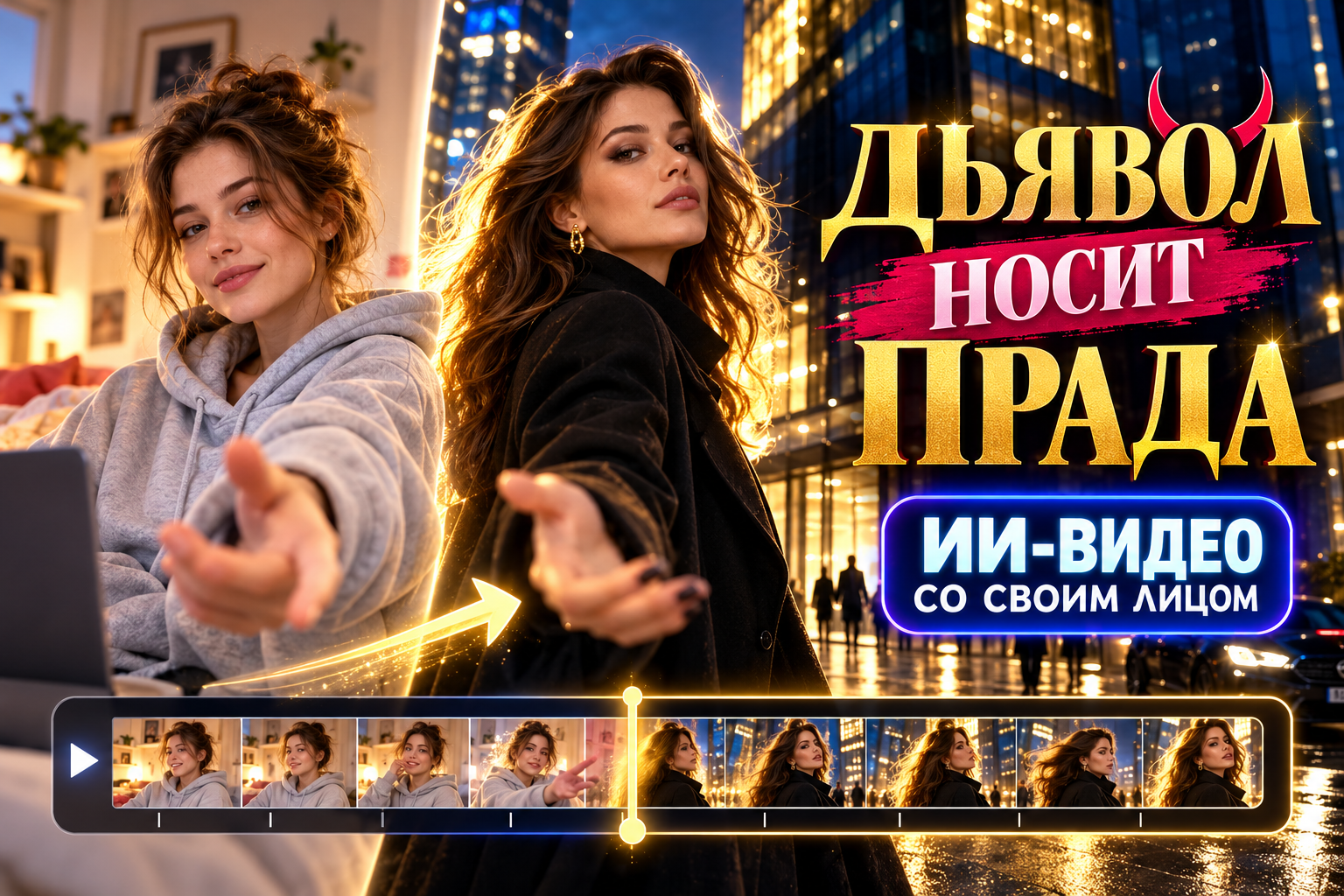 Тренд «Дьявол носит Прада»: превращение домашнего образа в ночной с помощью ИИ