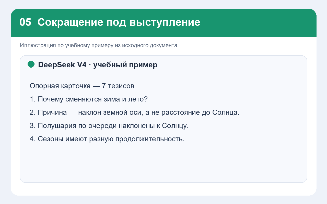 Пример ответа для сокращения доклада и опорной карточки выступления