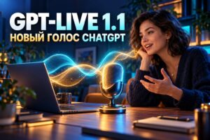 GPT-Live-1.1: девушка разговаривает с голосовым помощником у ноутбука