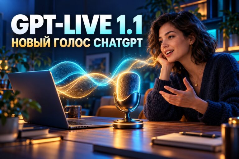 GPT-Live-1.1: девушка разговаривает с голосовым помощником у ноутбука